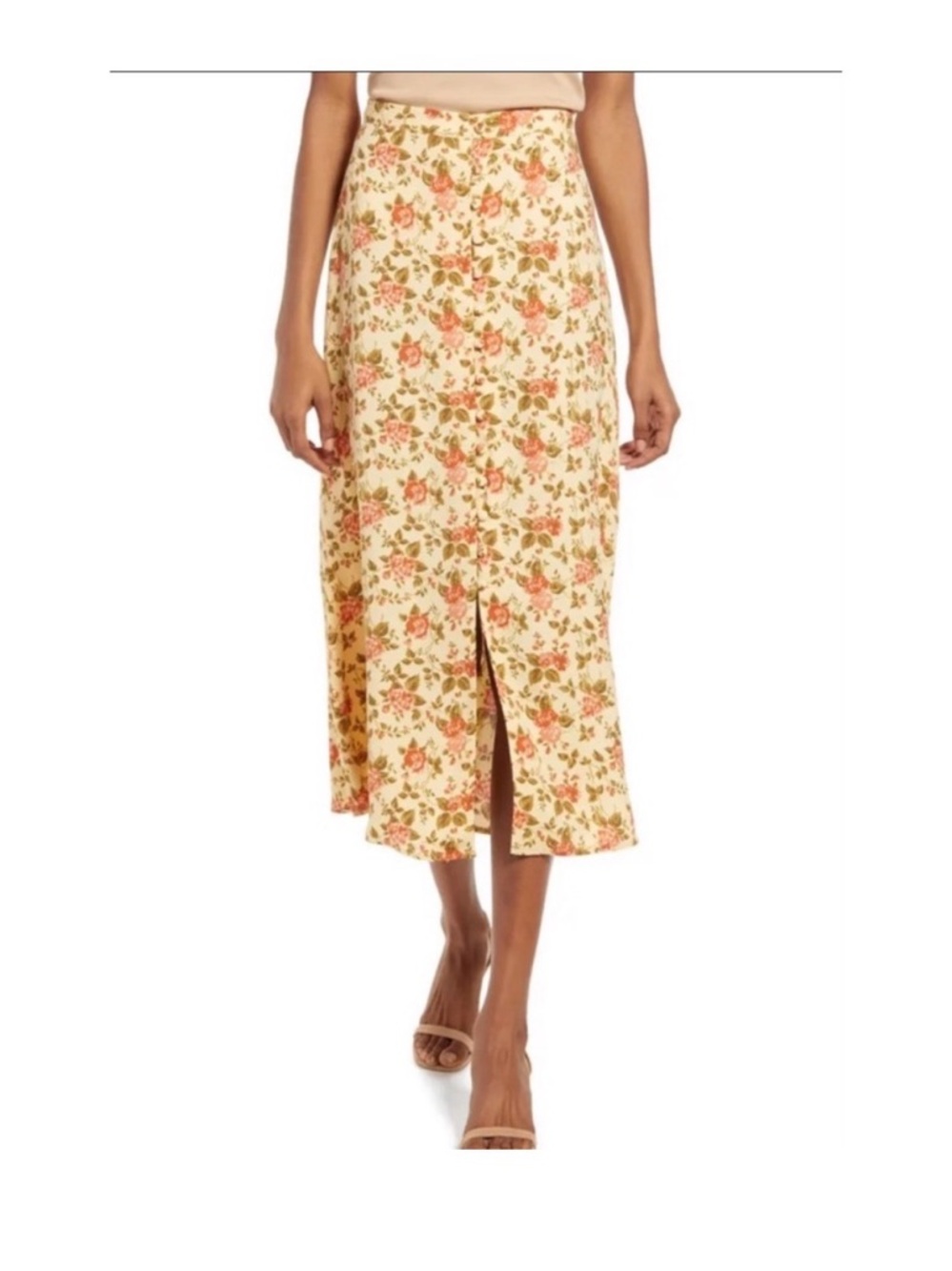 Reformation Scarpetta Front Button Midi Skirt 0